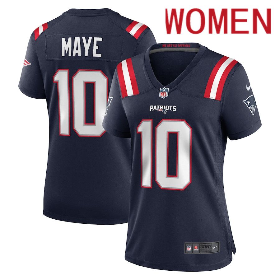 Women New England Patriots 10 Drake Maye Nike Navy 2024 NFL Draft First Round Pick Player Game Jersey